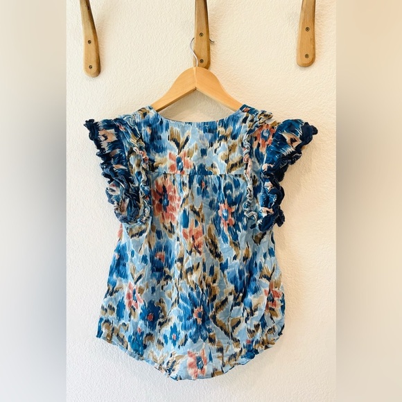 House of Harlow 1960 Zoey Blue Ruffled Sleeve Blouse Size Medium - Picture 4 of 4